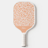 Raquette De Pickleball Cool Floral Élégant Pêche Monogramme Nom Chic (Verso)