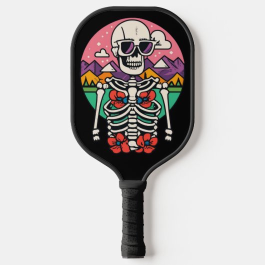 Raquette De Pickleball Cool Funny Skeleton et Sunrise Retro (Recto)