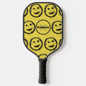Raquette De Pickleball Cool Happy Smiling face motif jaune Monogramme (Verso)