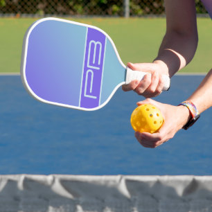 Raquette De Pickleball Cool Moderne Double Initiales Dégradé violet bleu