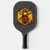 Raquette De Pickleball Cool Moderne Miel Bee Logo Gris Jaune Texte Person (Verso)