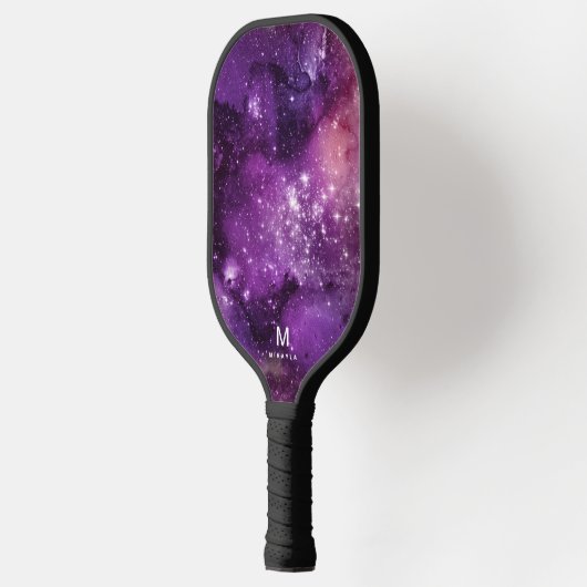 Raquette De Pickleball Cool Nebula Galaxy Monogramme Nom Violet (Gauche)