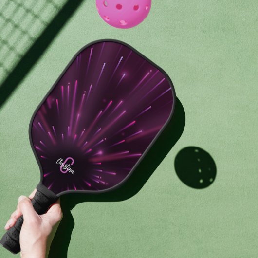 Raquette De Pickleball Cool Pink Neon Starburst Nom personnalisé Fille in