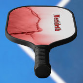 Raquette De Pickleball Cool Red and White Faux Alcohol Ink Pour Monogram