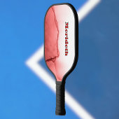 Raquette De Pickleball Cool Red and White Faux Alcohol Ink Pour Monogram