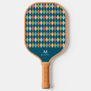 Raquette De Pickleball Cool Retro Jacquard Diamants Turquoise Monogramme