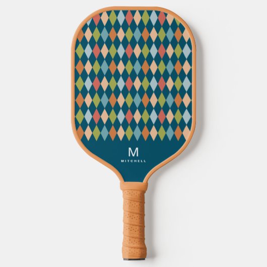 Raquette De Pickleball Cool Retro Jacquard Diamants Turquoise Monogramme (Recto)