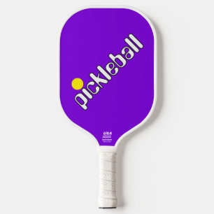 Raquette De Pickleball Cool Retro White Diagonal Texte Sur Tropical Purpl