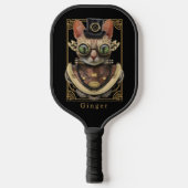 Raquette De Pickleball Cool Steampunk Orange Tabby Chat avec nom (Recto)