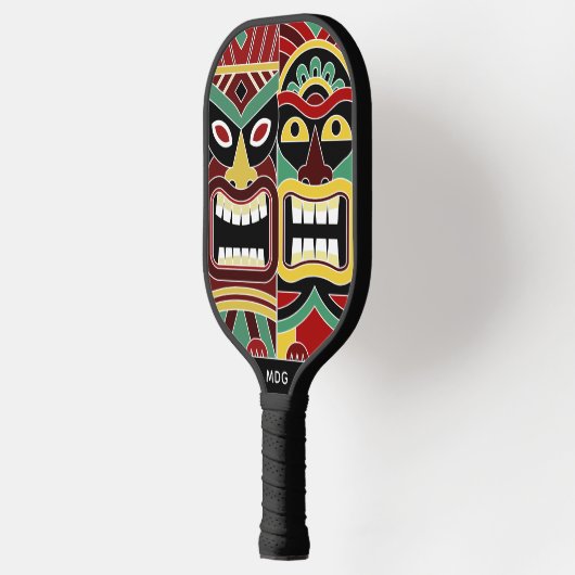Raquette De Pickleball Cool Tiki Totem personnalisé monogramme (Gauche)