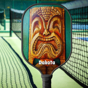Raquette De Pickleball Cool Tropical Hawaii Tiki Bold Typographie Nom