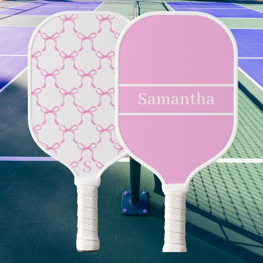 Raquette De Pickleball Coquette Pink Bows Custom Monogram Name Preppy