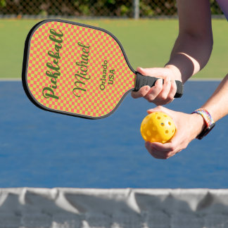 Raquette De Pickleball Corail rose personnalisé et damier vert citron