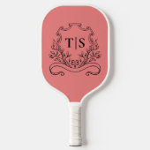 Raquette De Pickleball Coral Pink Monogram Initial Girly Classic Crest (Recto)