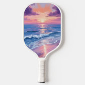 Raquette De Pickleball Coucher de soleil Plage violet Océan Aquarelle (Verso)