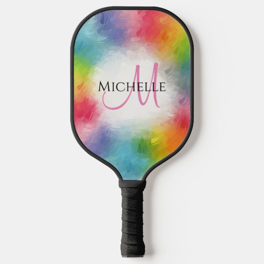 Raquette De Pickleball Couleurs arc-en-ciel personnalisées Monogramme Mod (Recto)
