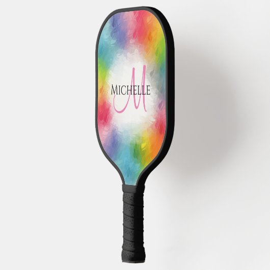 Raquette De Pickleball Couleurs arc-en-ciel personnalisées Monogramme Mod (Gauche)