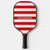 Raquette De Pickleball Couleurs DIY Rouge Rayures Blanches Nom Monogramme (Verso)