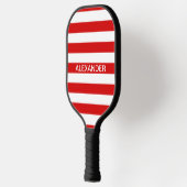 Raquette De Pickleball Couleurs DIY Rouge Rayures Blanches Nom Monogramme (Gauche)