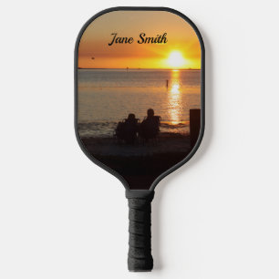 Raquette De Pickleball Couple Assis Sur Plage Pickleball Paddle