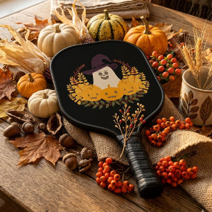 Raquette De Pickleball Couronne d'automne de fantôme mignon et de citroui
