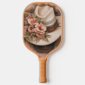 Raquette De Pickleball Cowgirl Hat Peach Flowers Personalized (Recto)