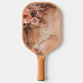 Raquette De Pickleball Cowgirl Hat Peach Flowers Personalized (Verso)