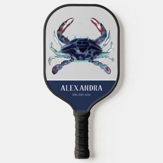 Raquette De Pickleball Crabe marin bleu bleu blanc Nom (Recto)