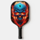 Raquette De Pickleball Crâne avec flammes Monogramme moderne (Recto)