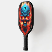 Raquette De Pickleball Crâne avec flammes Monogramme moderne (Gauche)