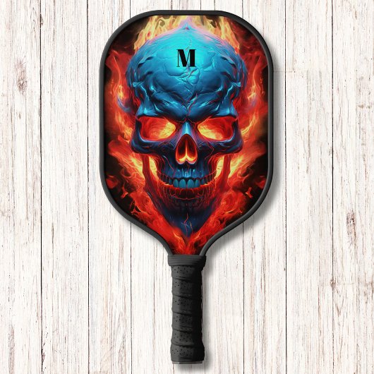 Raquette De Pickleball Crâne avec flammes Monogramme moderne