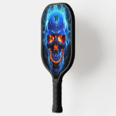 Raquette De Pickleball Crâne avec flammes noir bleu moderne Monogramme (Gauche)