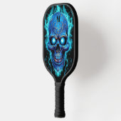 Raquette De Pickleball Crâne bleu avec flammes bleues Monogramme moderne (Gauche)