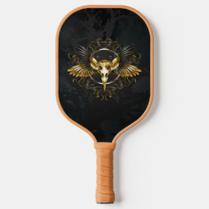 Raquette De Pickleball Crâne d'oiseau doré sur fond noir