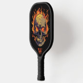 Raquette De Pickleball Crâne gothique foncé en flammes Monogramme initial (Gauche)