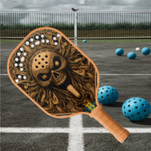 Raquette De Pickleball Crâne gravé sur la pédale d'image en bois