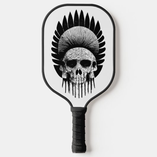 Raquette De Pickleball Crâne indien noir et blanc (Recto)