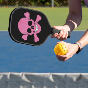 Raquette De Pickleball Crâne Parties scintillant Rose Et Crossbones