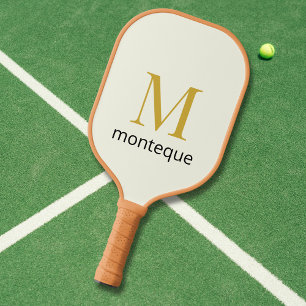 Raquette De Pickleball Crème Or Monogramme Nom Personnalisé Cadeau Luxe