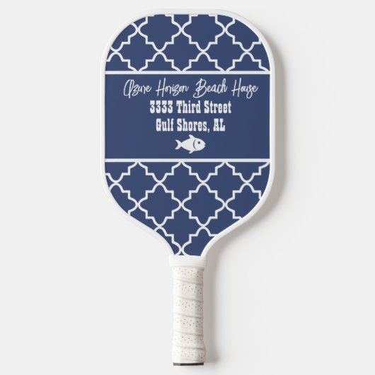 Raquette De Pickleball Custom Beach House Marine & Motif blanc (Recto)