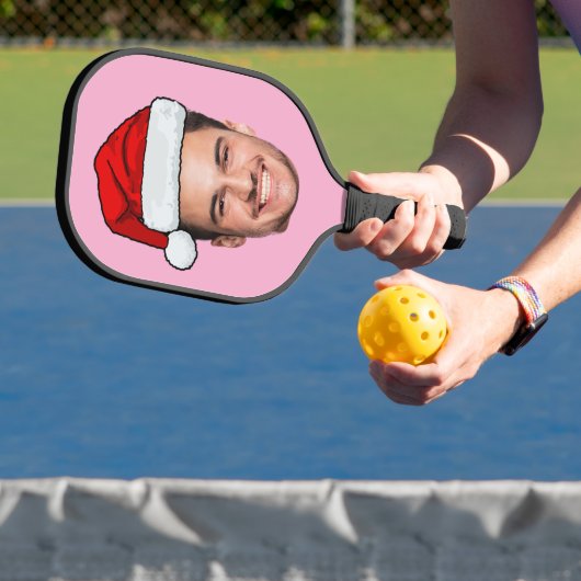 Raquette De Pickleball Custom Face Photo Santa Hat Christmas Pink (Insitu)