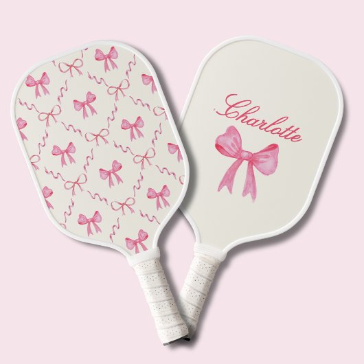 Raquette De Pickleball Custom Name Pink Coquette Bow