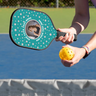 Raquette De Pickleball Custom Photo in Pearl Circle on Cyan-Green