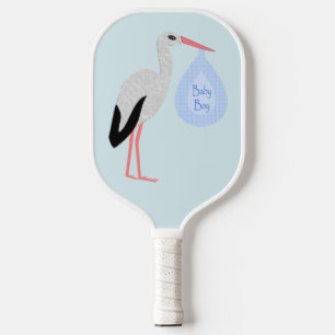 Raquette De Pickleball Cute Blue Baby Boy Stork
