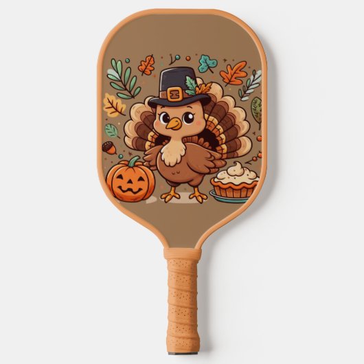 Raquette De Pickleball Cute caricature Thanksgiving dinde et citrouille (Recto)