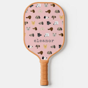 Raquette De Pickleball Cute Dog fait face rose Nom personnalisé Fun
