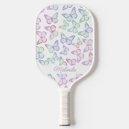 Raquette De Pickleball Cute Girly Butterfly Pastel Rainbow Ajouter Votre  (Recto)