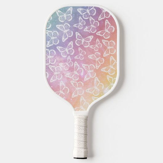 Raquette De Pickleball Cute Girly Butterfly Pastel Rainbow Ajouter Votre  (Verso)