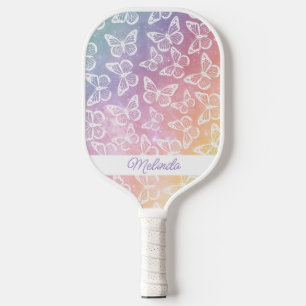 Raquette De Pickleball Cute Girly Butterfly Pastel Rainbow Ajouter Votre 