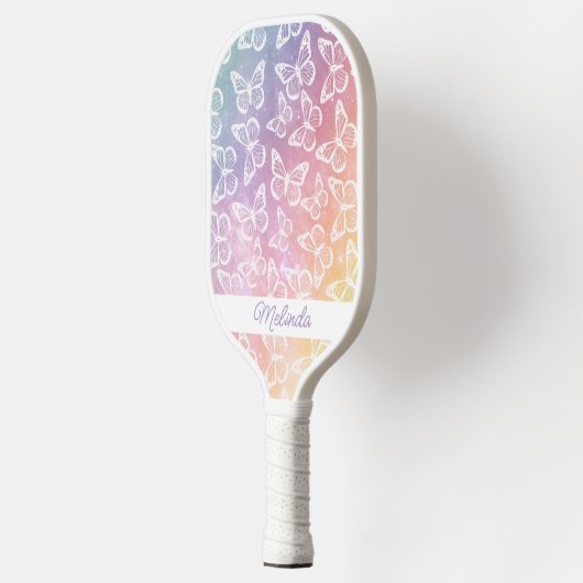Raquette De Pickleball Cute Girly Butterfly Pastel Rainbow Ajouter Votre  (Gauche)